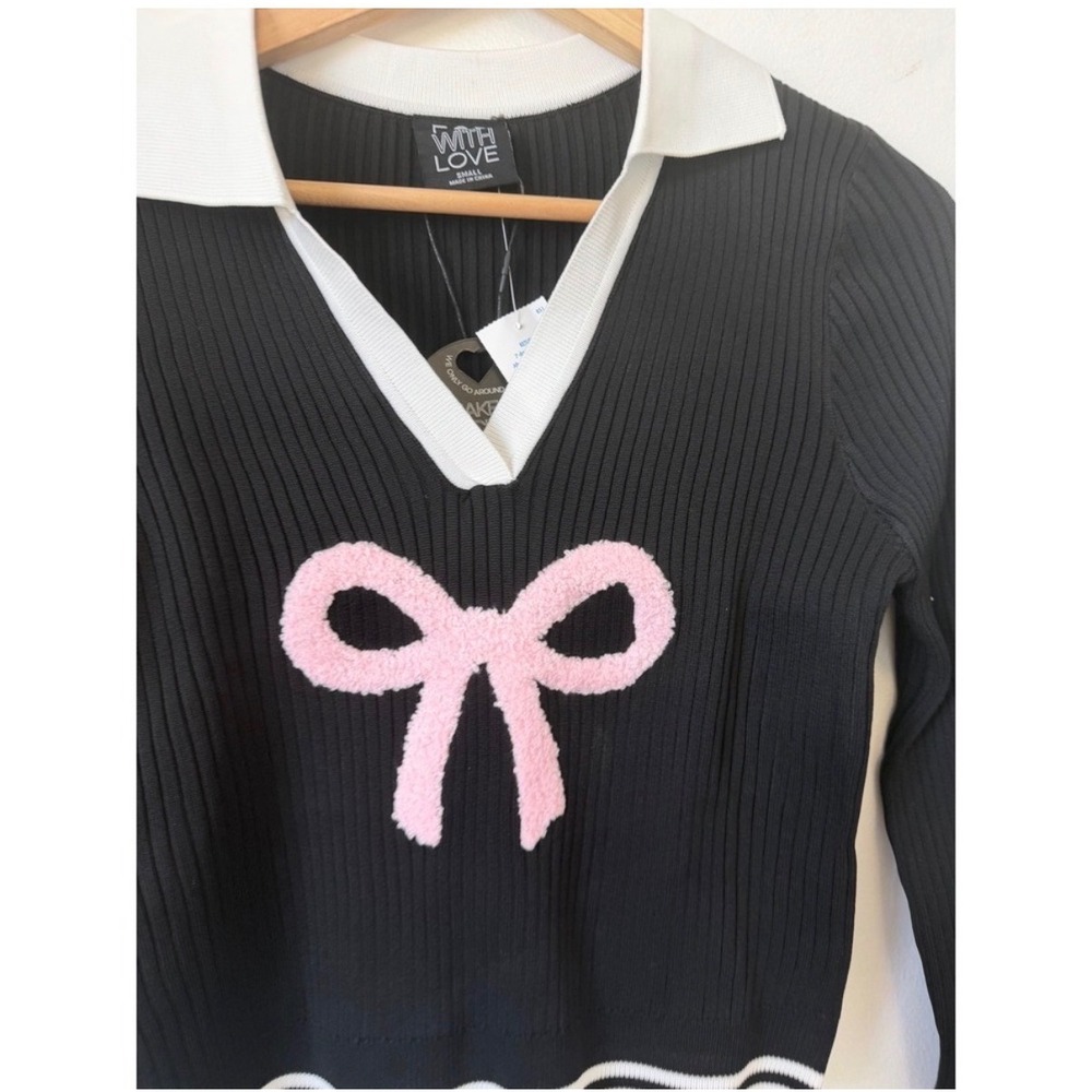 Forever 21 FCT With Love Collared Cropped Graphic Bow Sweater Size Extra Large - Picture 3 of 4